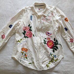Pilcro for Anthropologie Embroidered Button-Down Blouse | Multi-Color, Size XL